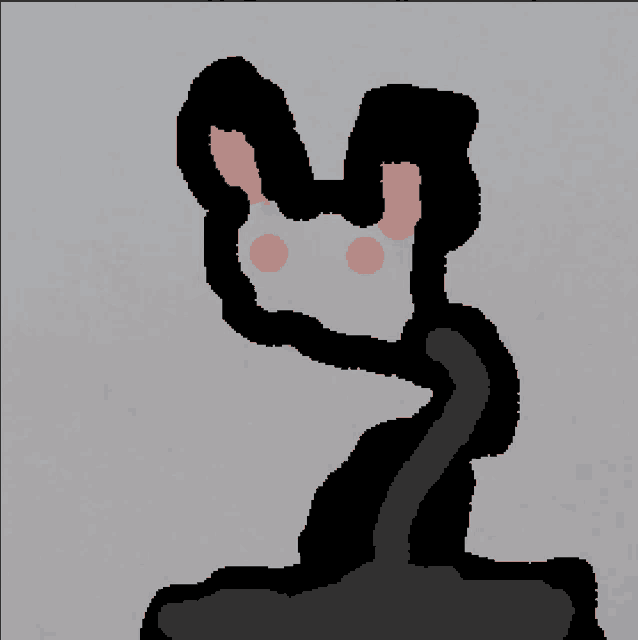 a drawing of a black snake with red spots on its face