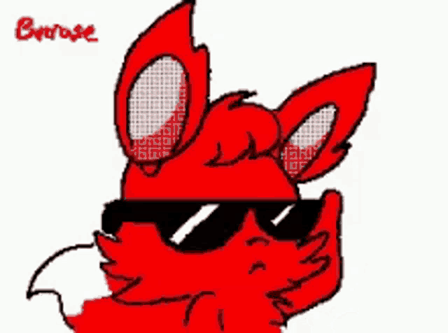 a drawing of a red fox wearing sunglasses with the name everrose written below it