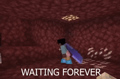 a screenshot of a video game with the words " waiting forever " on the bottom