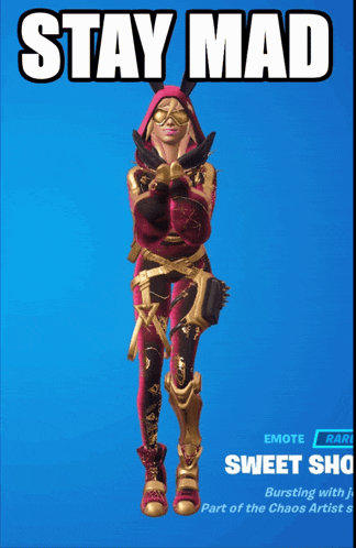 a video game character with bunny ears and the words stay mad above her