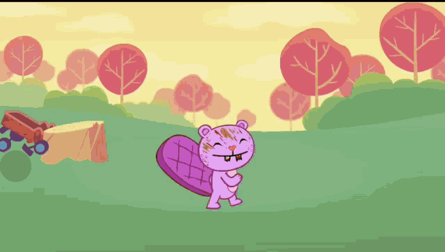 a cartoon of a beaver standing in a field
