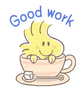 a cartoon of woodstock sitting in a cup of coffee