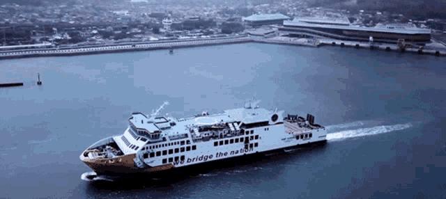 a large ship that says we bridge the nation on the side