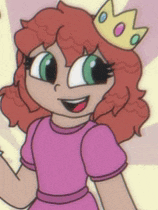 a cartoon girl is wearing a pink dress and a crown .