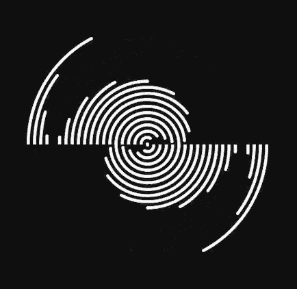 a black and white circle with lines in it on a black background .
