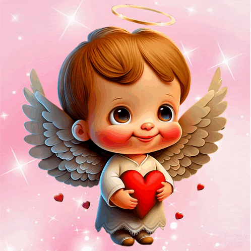 a cartoon angel is holding a red heart