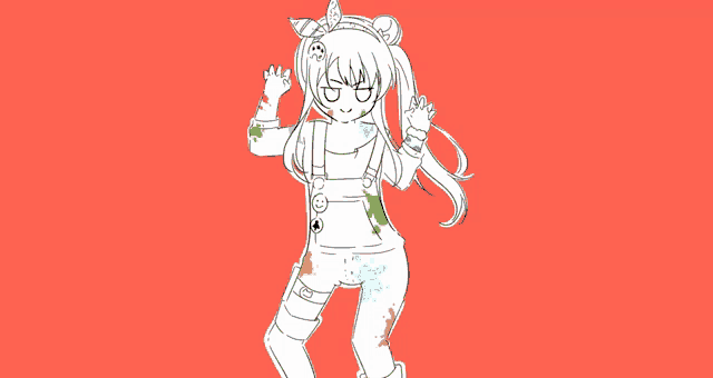 a drawing of a girl in overalls with smiley faces on her arms