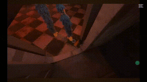 a video game character is walking through a doorway in a dark room .