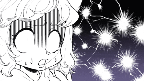 a black and white drawing of a girl with a surprised expression on her face