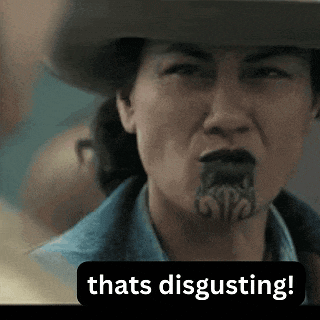 a woman with a tattoo on her face and the words thats disgusting