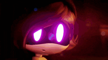 a close up of a cartoon character 's face with a fire coming out of it .