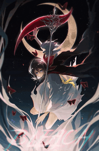 a drawing of a girl holding a red scythe with the word eclipse in the bottom right corner