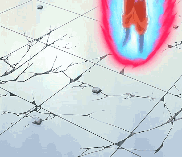 a cartoon character is surrounded by a blue and red glow