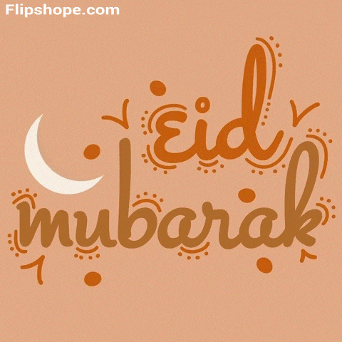 a greeting card that says ' eid mubarak ' with a crescent moon