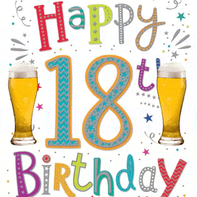 a happy 18th birthday greeting card with balloons and beer