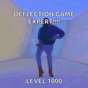 a man is dancing with the words deflection game expert level 1000 on the bottom