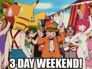 a group of people are dancing with the words 3 day weekend written below them