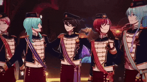 a group of anime characters are standing next to each other in military uniforms and hats .
