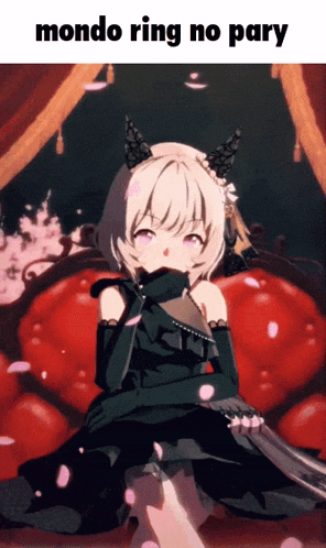 mondo ring no pary is written on a picture of a girl in a black dress