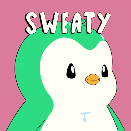 a cartoon of a sweaty penguin with the word sweaty written on it