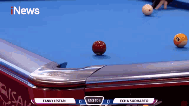 a pool table with the words fanny lestari and echa sudharto on it