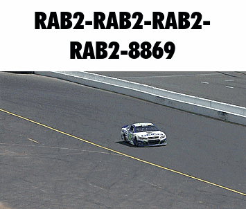 a race car on a track with the number rab2-8869 on the bottom