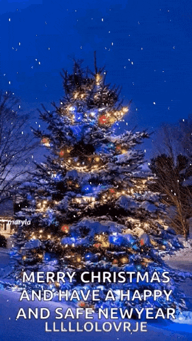 a merry christmas and have a happy and safe new year message with a christmas tree
