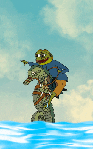 a frog is riding a seahorse in the water