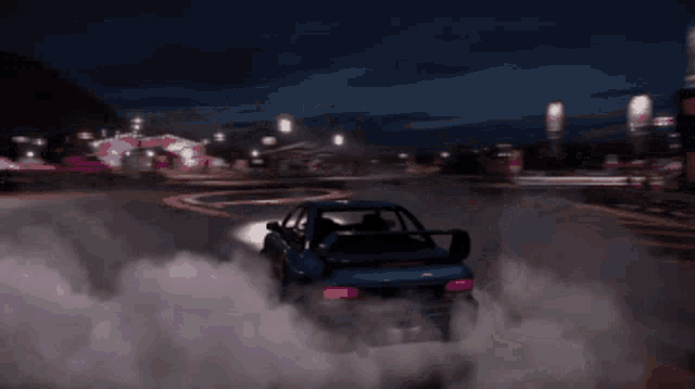 a blue car is drifting in a video game