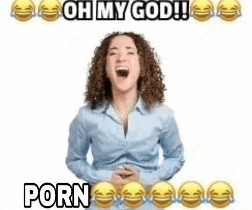 a woman with curly hair is laughing and holding her stomach with smiley faces around her .