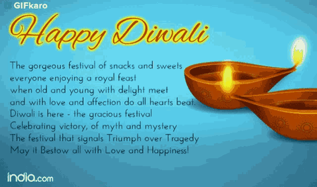 a happy diwali greeting card with two candles on it