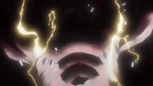 a close up of a person 's face with lightning coming out of it 's mouth .