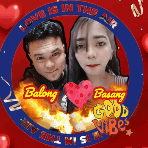 a picture of a man and a woman with the words " love is in the air "