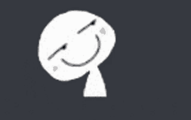a white cartoon face with a smirk on it 's face on a black background .