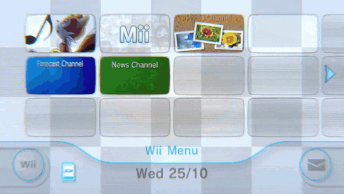 a screenshot of a wii menu that says wed 25/10 on it