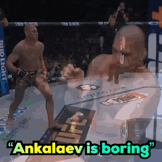 a man in a boxing ring with the words " ankalaev is boring " on the bottom