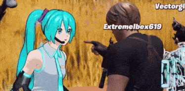 a man pointing at a girl in a video game with the name extremelbex619 on the bottom right