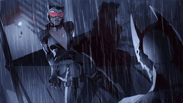 a comic book illustration of catwoman and batman