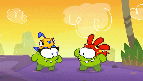 two cartoon characters are standing next to each other