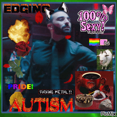 a picture of a man with a cat ear and the words edgin 's 100 % sexy autism