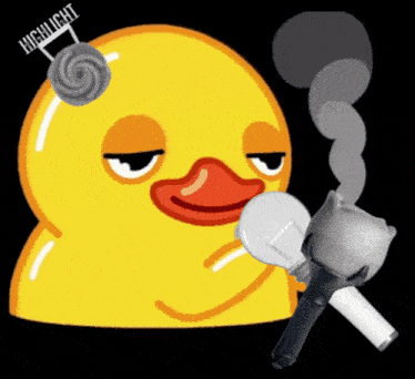 a yellow rubber duck with a flashlight and a highlight sign on its head