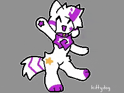 a pixel art drawing of a white and purple furry animal with a purple bow tie .