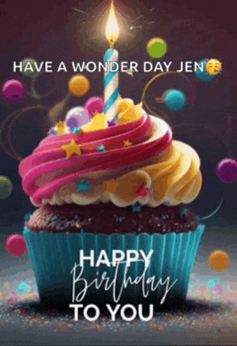 a birthday card with a cupcake with a lit candle