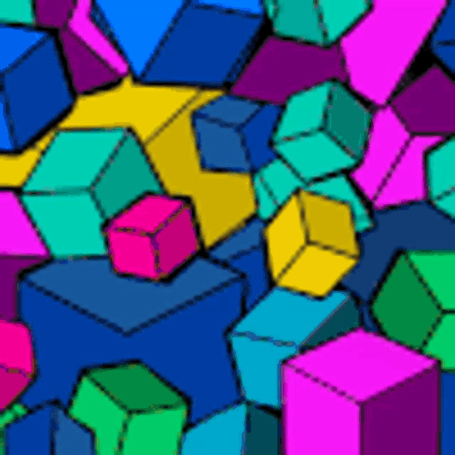 a bunch of different colored cubes are stacked on top of each other .