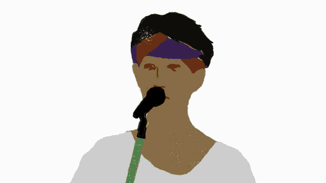 a drawing of a person with a purple headband on their head