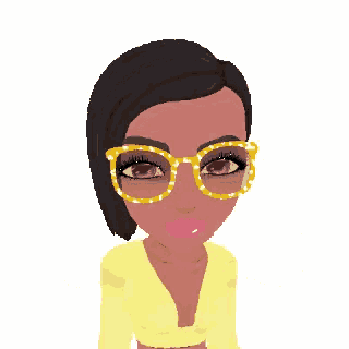 a cartoon of a woman wearing glasses and a yellow crop top .