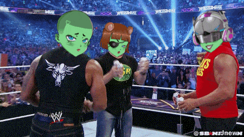 wrestlers in a wrestling ring with the word wrestle on the back of their vest