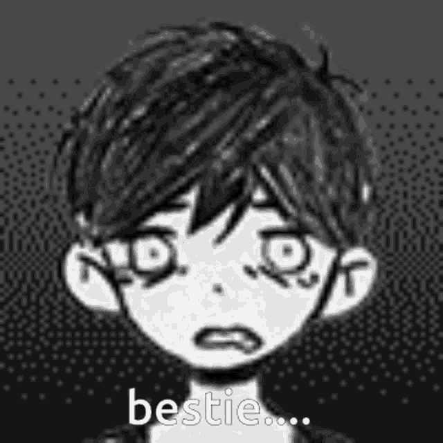 a black and white drawing of a boy 's face with the words `` bestie '' written on it .