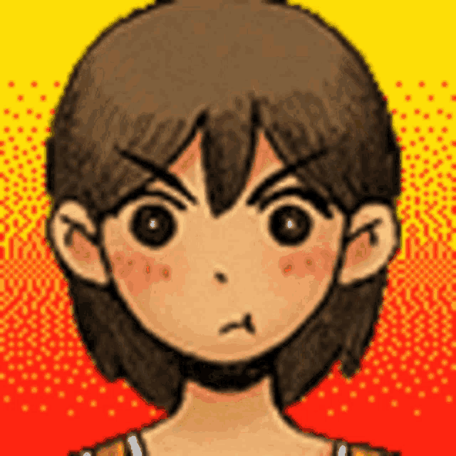 a pixel art drawing of a boy with a angry look on his face