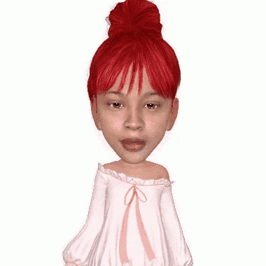 a cartoon girl with red hair is shrugging her shoulders and looking at the camera .